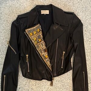 Emilio Pucci Black Leather Runway Jacket with Embellishments